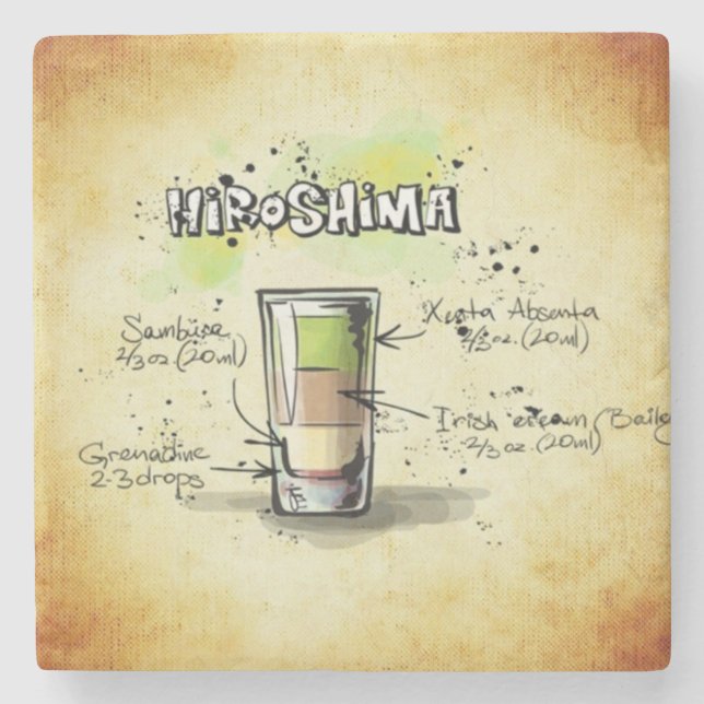 Hiroshima Bartender Drink Recipe Stone Coaster (Front)