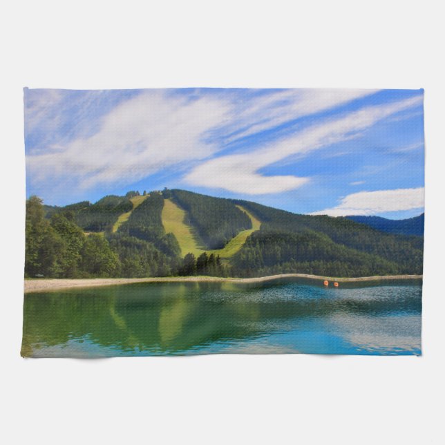 Hirschenkogel in Summer - Water Reflections Kitchen Towel (Horizontal)