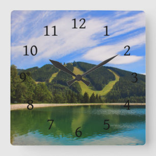 Hirschenkogel in Summer - Water Reflections Square Wall Clock