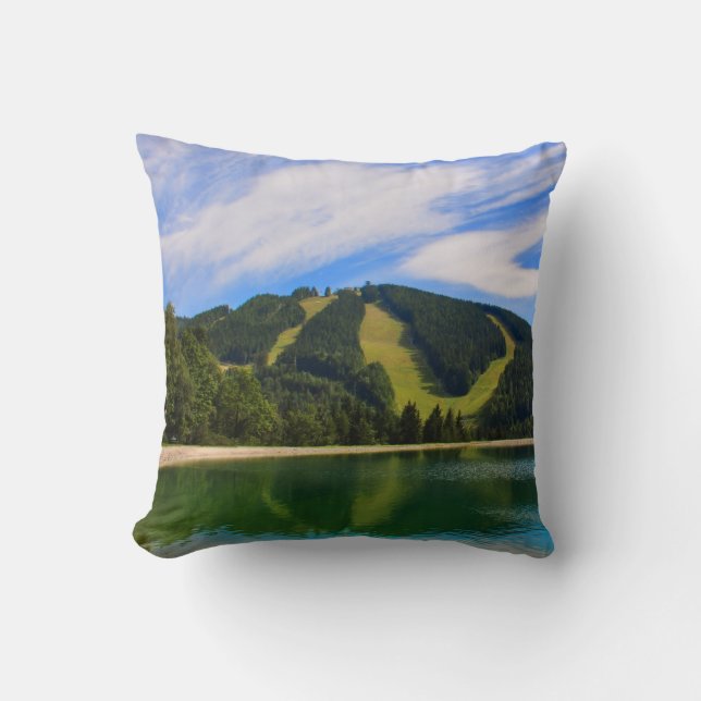 Hirschenkogel in Summer - Water Reflections Throw Pillow (Front)