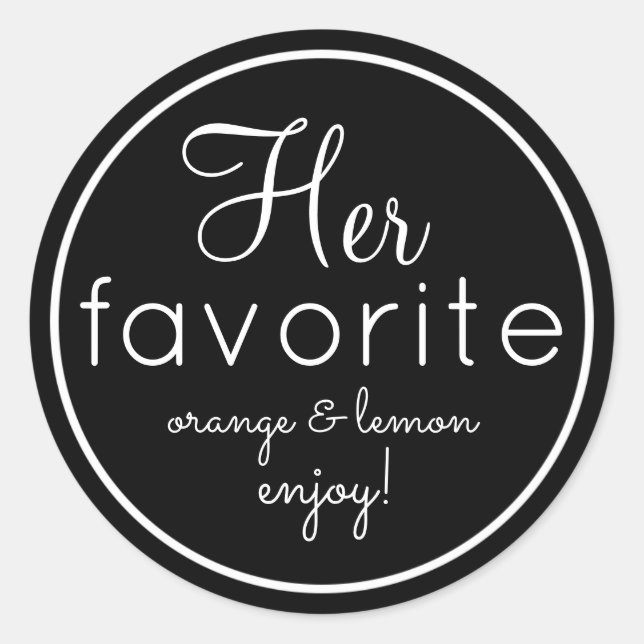 His and Her black favourite wedding favour Classic Round Sticker (Front)