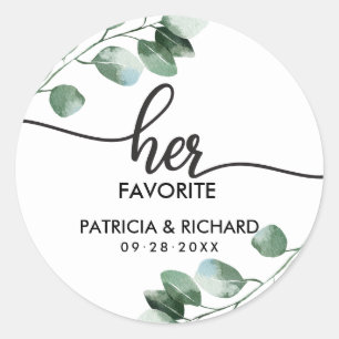 His and Her Favourite Greenery Wedding Classic Round Sticker