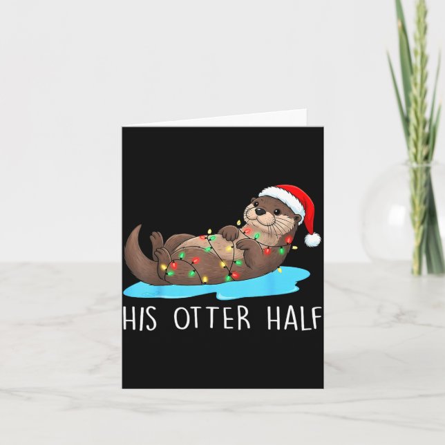 His And Her Otter Half Santa Hat Couple Christmas  Card (Front)