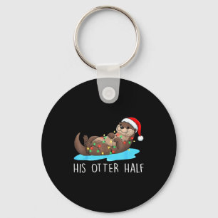 His And Her Otter Half Santa Hat Couple Christmas  Keychain