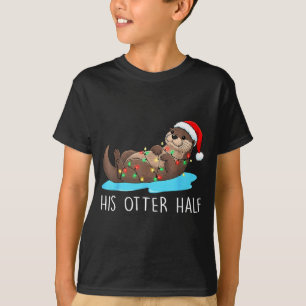 His And Her Otter Half Santa Hat Couple Christmas T-Shirt