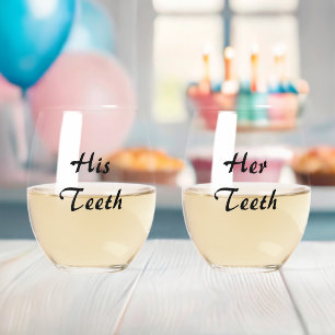 His and Her Teeth Stemless Wine Glass