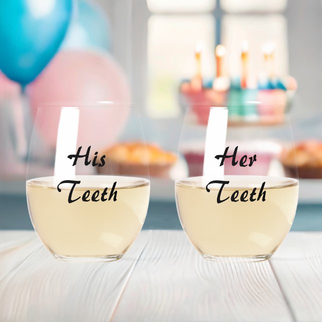 His and Her Teeth Stemless Wine Glass (Insitu (Baby Shower))