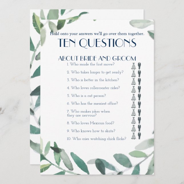 His and Her Ten Questions Wedding Game Invitation (Front/Back)