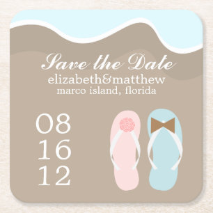 His and Hers Beach Wedding Square Paper Coaster