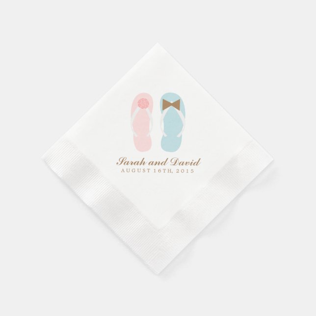 His and Hers Flip Flops Beach Wedding Napkin (Corner)