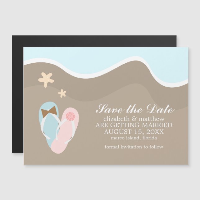 His and Hers Flip Flops Wedding Save the Date Magnetic Invitation (Front/Back)