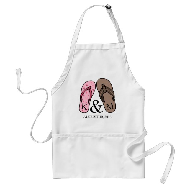 His and Hers Monogrammed Wedding Flip Flops Standard Apron (Front)