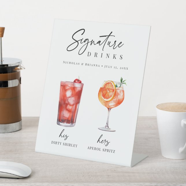 His and Hers Signature Cocktail Drink Bar Pedestal Sign (In SItu)