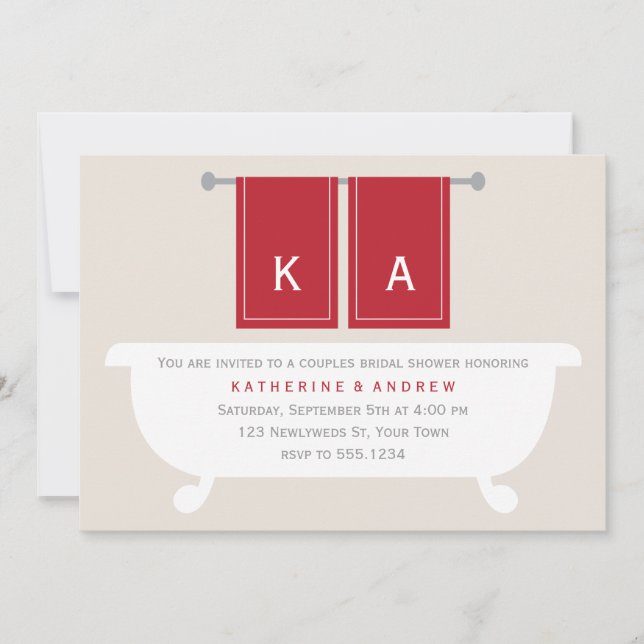 His and Hers Towels Bridal Shower {red} Invitation (Front)