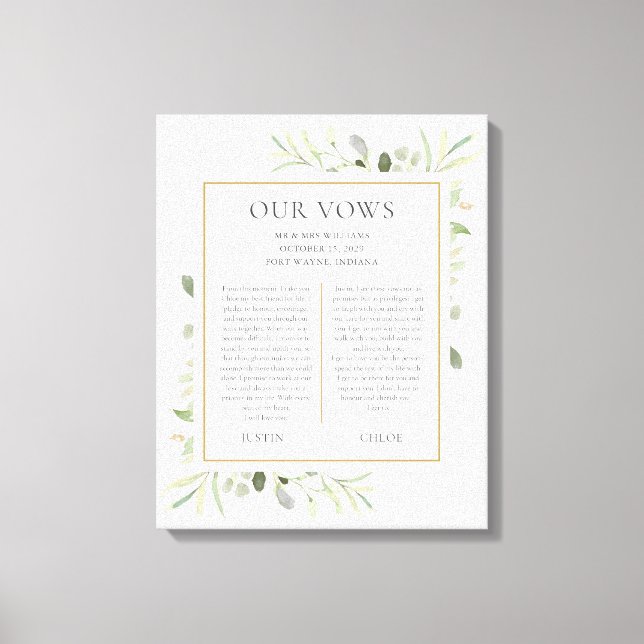 His And Hers Wedding Vows Greenery Foliage Canvas (Front)