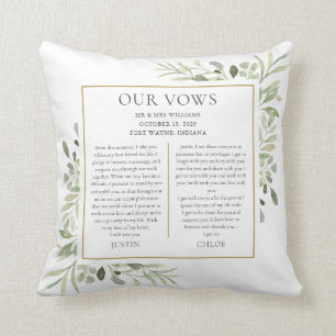 His And Hers Wedding Vows Photo Greenery Foliage Throw Pillow