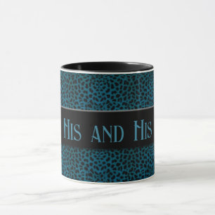 His and His Blue Cheetah Print Personalized Mug