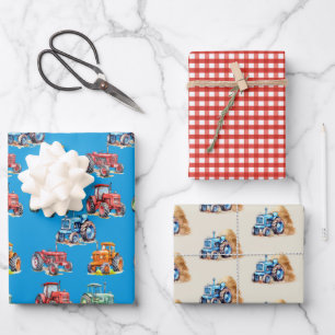 His Birthday Party Farm Tractors Pattern Wrapping Paper Sheet