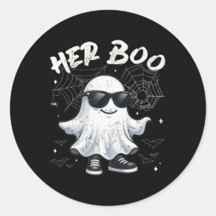 His Boo Matching Couples Ghost Halloween Costumes Classic Round Sticker