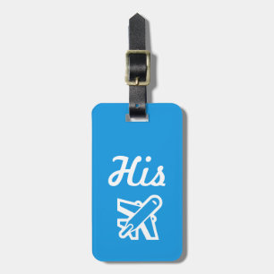 His Bright Blue and White Luggage Tag