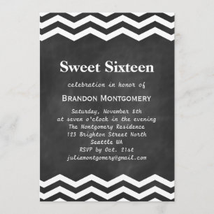 His Chalkboard & White Chevron Sweet 16 Invitation