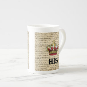 His(crown on vintage paper) bone china mug