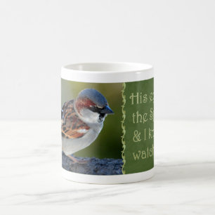 His Eye Is On The Sparrow Folk Song Green Bird Mug
