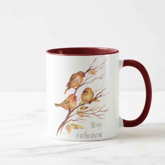His eye is on the Sparrow, Inspiration, Bird Mug (Right)