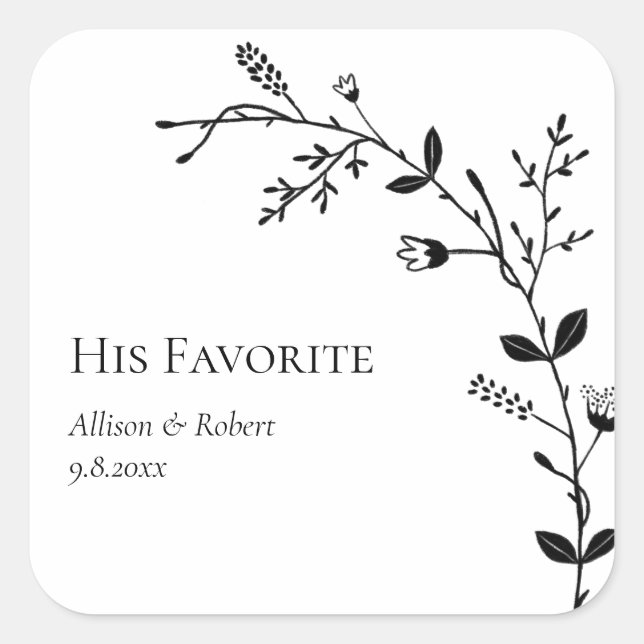 His Favourite Meandering Vine Wedding Favour Square Sticker (Front)