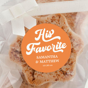 His Favourite Orange Retro 70s Disco Wedding Favou Classic Round Sticker