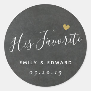 His Favourite Personalized Wedding Favour Chalkboa Classic Round Sticker