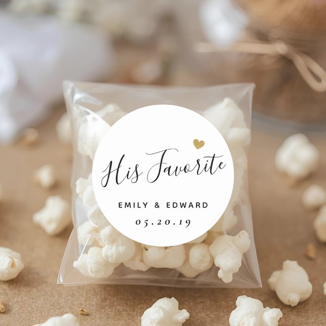 His Favourite Personalized Wedding Favour Classic Round Sticker (Creator Uploaded)
