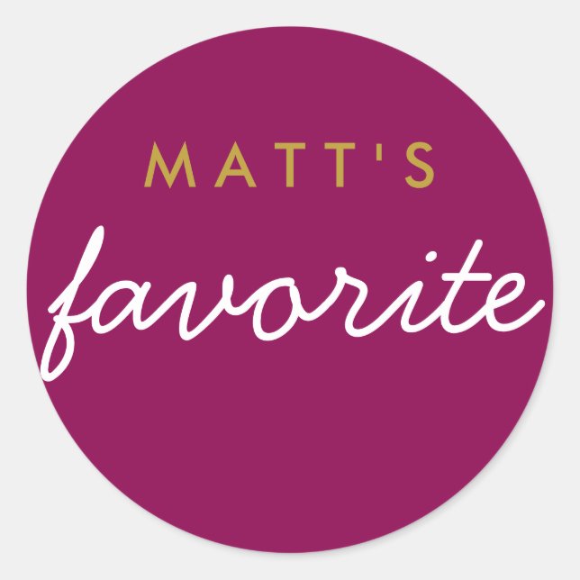 "His" Favourite Snack Magenta Gold Classic Round Sticker (Front)