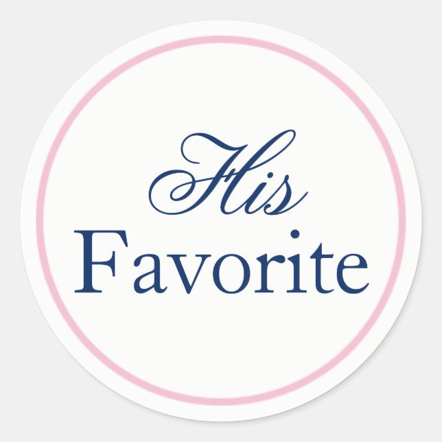 "His Favourite" Wedding Sticker Blush Pink/Navy (Front)