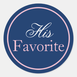 "His Favourite" Wedding Sticker Blush Pink/Navy