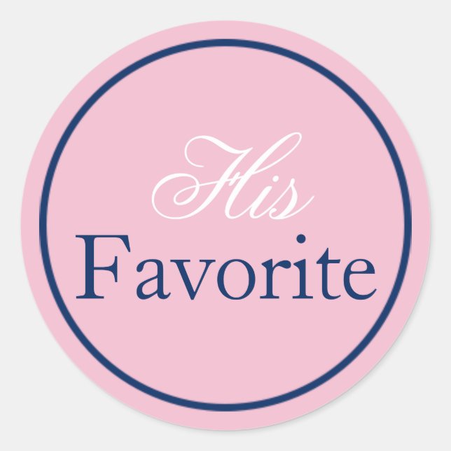"His Favourite" Wedding Sticker Blush Pink/Navy (Front)