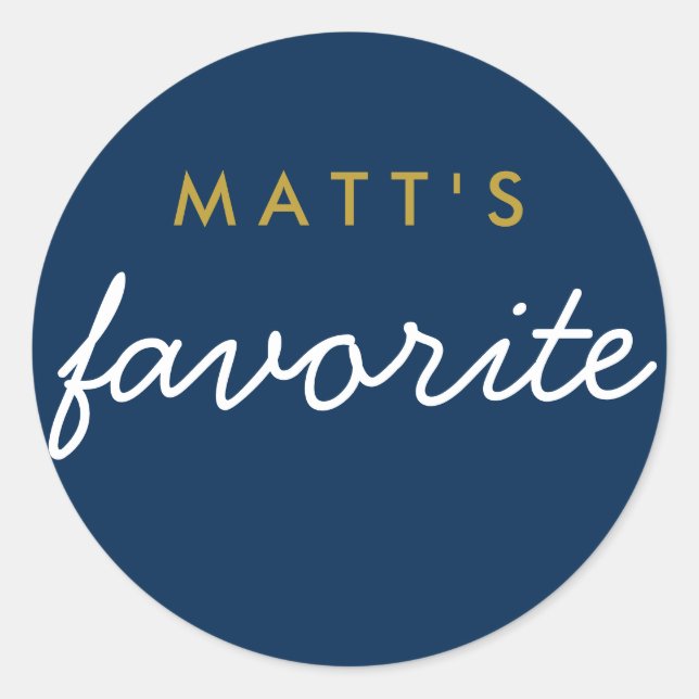 "His" Favourite Weeding Snack Navy Blue Gold White Classic Round Sticker (Front)
