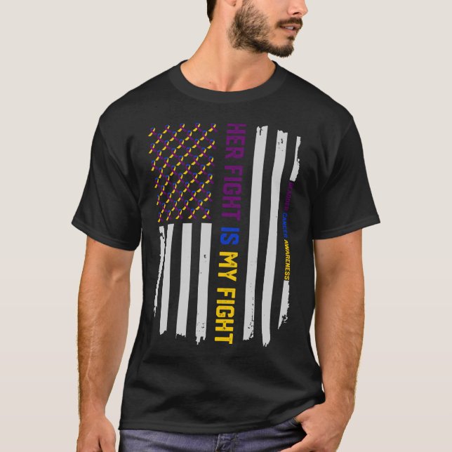 His Fight - Bladder Cancer Awareness American Flag T-Shirt (Front)
