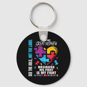His Fight Blue Great Nephew Autism Awareness Aunt Keychain