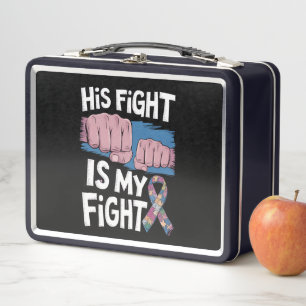 His Fight Is My Fight Support Autism Awareness Metal Lunch Box