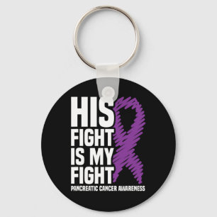 His Fight My Fight Purple Ribbon Pancreatic Cancer Keychain
