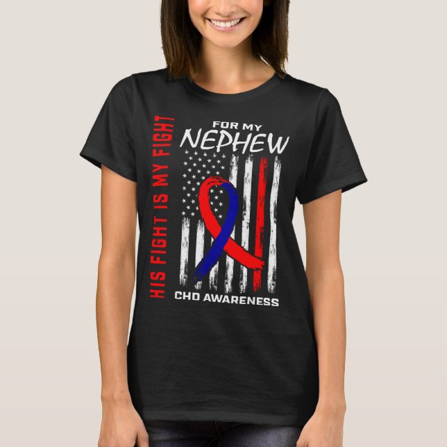 His Fight Nephew Chd Awareness American Flag Graph T-Shirt (Front)
