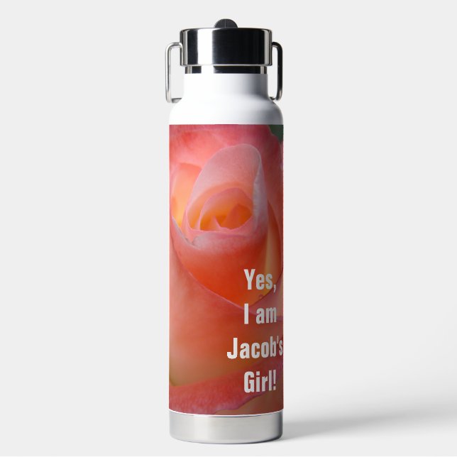His Girl Pink Rose Love Insulated Water Bottle (Front)