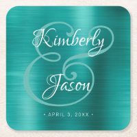 His/Her Script Names, Brushed Green Metal Wedding