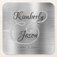 His/Her Script Names, Brushed Silver Metal Wedding