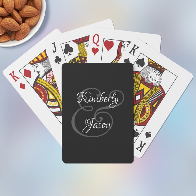 His & Her Script Names, Grey & White on Black Playing Cards (Creator Uploaded)
