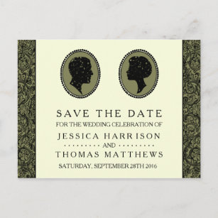 His & Hers Art Deco Silhouette Wedding Collection Announcement Postcard