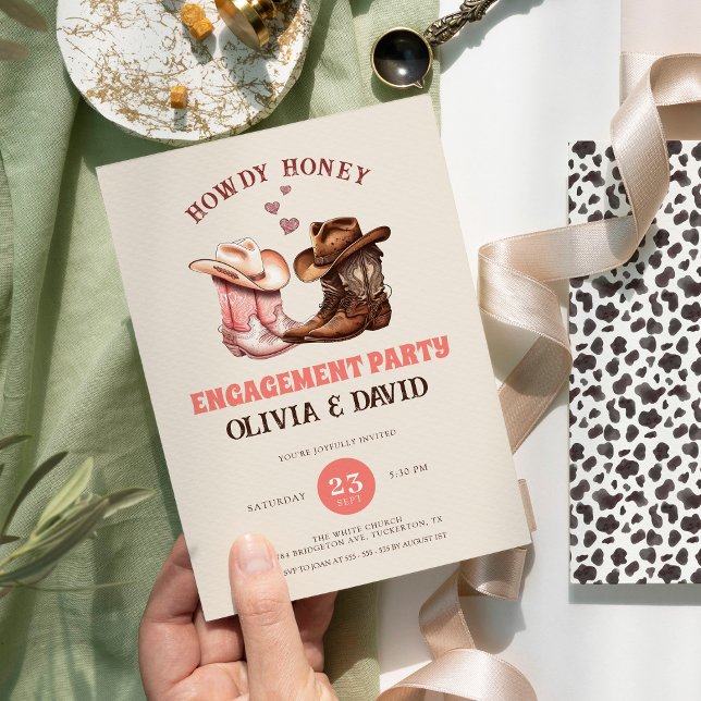 His & Hers Cowboy Boots Western Engagement Party Invitation (Creator Uploaded)
