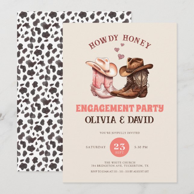 His & Hers Cowboy Boots Western Engagement Party Invitation (Front/Back)