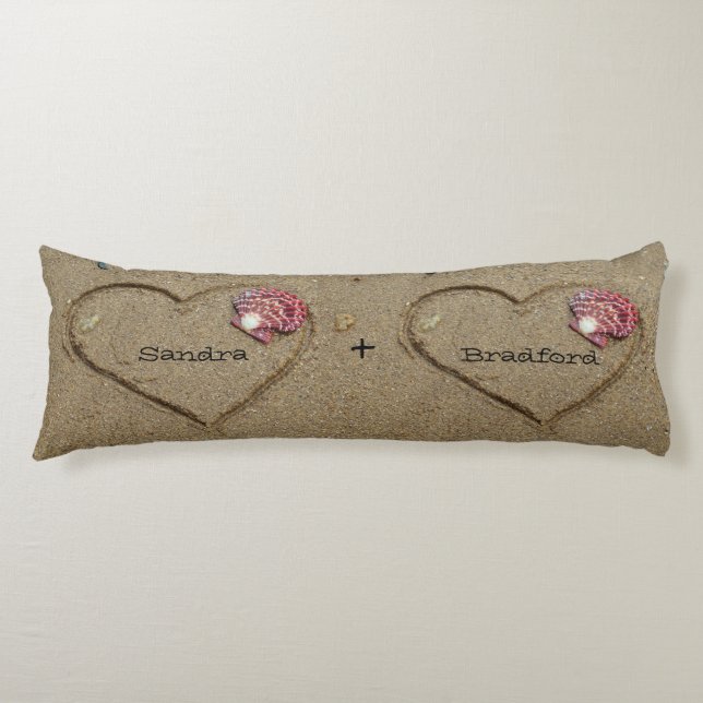 His+Hers Names, Shells & heart beach couples body Pillow (Front)